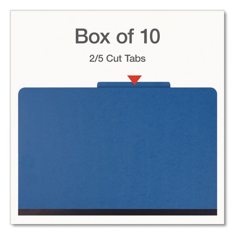 TOPS BUSINESS FORMS Heavy-Duty Pressboard Classification Folder, 2/5-Cut Tab: Right, Expands 3", 3 Dividers, 8 Fasteners, Legal Size, Blue, 10/BX (PFX1006944)