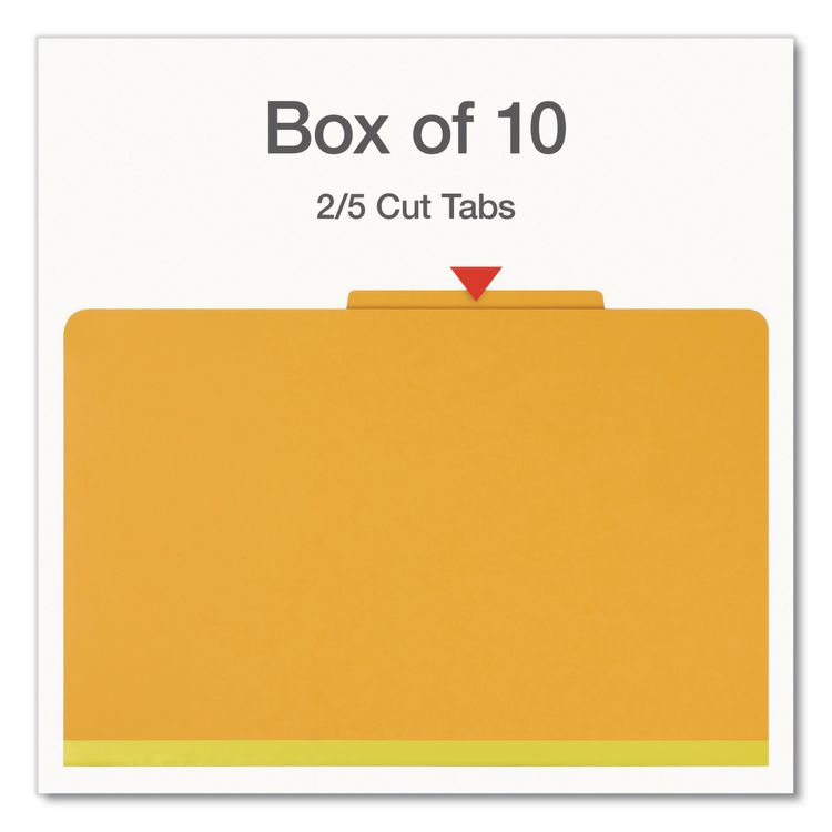 TOPS BUSINESS FORMS Heavy-Duty Pressboard Classification Folder, 2/5-Cut Tab, Expands 3", 3 Dividers, 8 Fasteners, Legal Size, Yellow, 10/Box (PFX1006946)