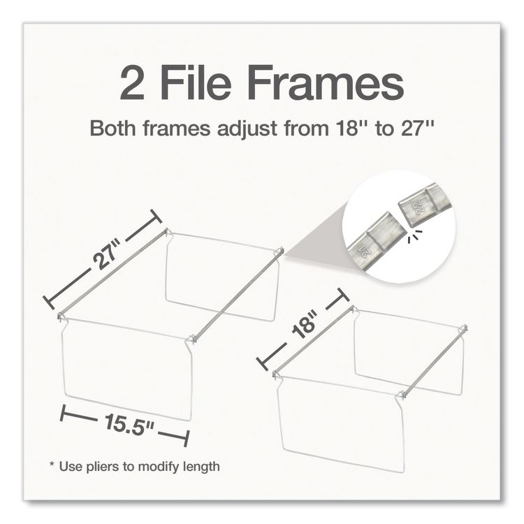TOPS BUSINESS FORMS Hanging File Frame, Legal Size, 18" to 27" Long, Gray, 2/Pack (PFX1006954)