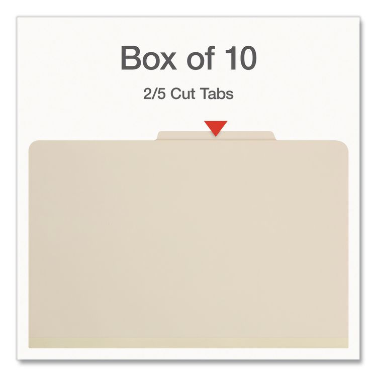 TOPS BUSINESS FORMS Heavy-Duty Pressboard Classification Folder, 2/5-Cut Tab, Expands 2", 2 Dividers, 6 Fasteners, Legal Size, Manila, 10/Box (PFX1006955)