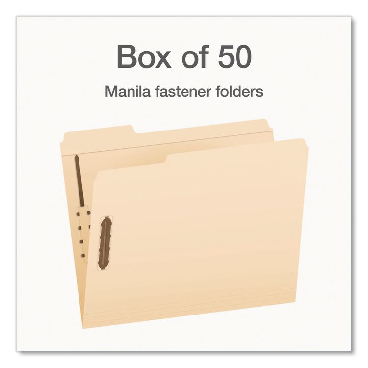 TOPS BUSINESS FORMS Manila Fastener Folders, 1/3-Cut Tab: Assorted, Expands 0.75", 2 Fasteners, Letter Size, 50/Box (PFX1006993)