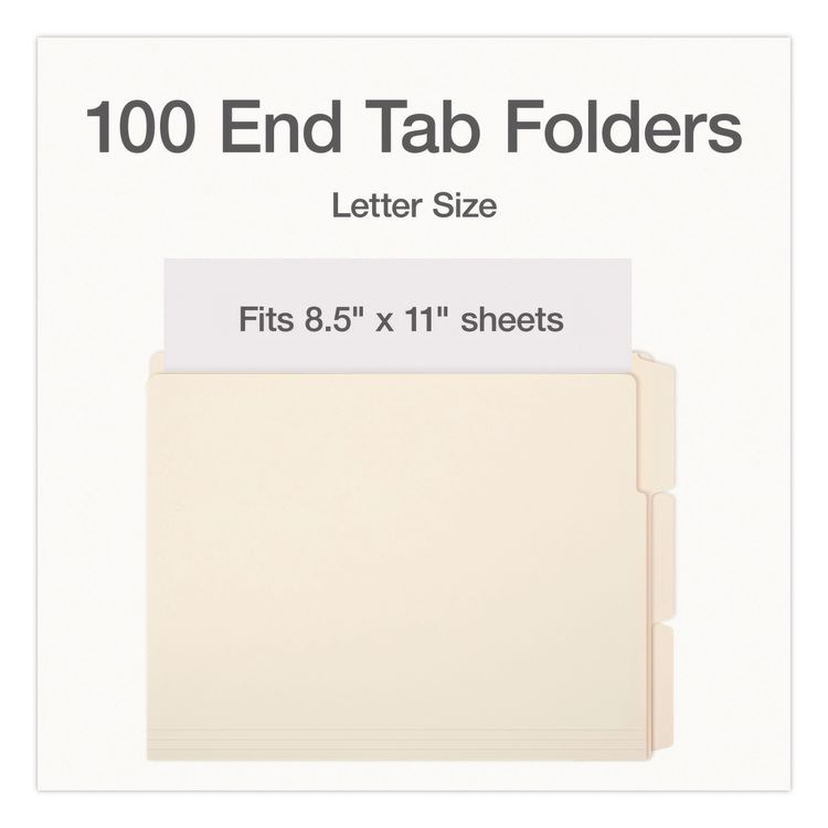 TOPS BUSINESS FORMS Manila End Tab Expansion Folders, 1/3-Cut Tabs: Assorted, Letter Size, 0.75" Expansion, Manila, 100/Box (PFX1007003)