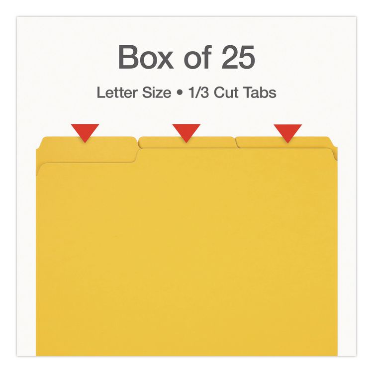 TOPS BUSINESS FORMS Recycled Colored File Folders, 1/3-Cut Tabs: Assorted, Letter Size, 1" Expansion, Yellow, 25/Box (PFX1007022)