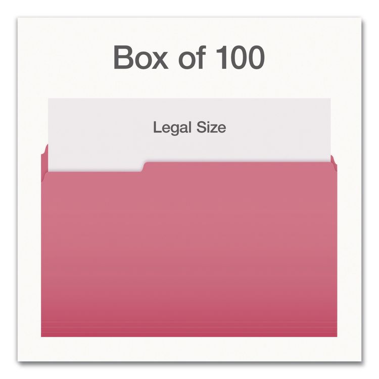 TOPS BUSINESS FORMS Double-Ply Reinforced Top Tab Colored File Folders, 1/3-Cut Tabs: Assorted, Legal, 0.75" Expansion, Pink, 100/Box (PFX1007033)