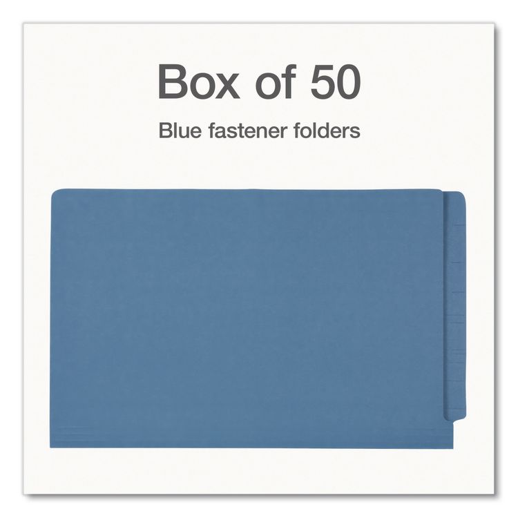 TOPS BUSINESS FORMS Colored Reinforced End Tab Fastener Folders, Straight Tab, Expands 0.75", 2 Fasteners, Legal Size, Blue, 50/Box (PFX1007058)