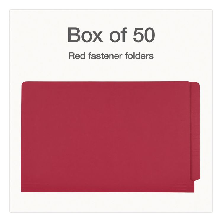 TOPS BUSINESS FORMS Colored Reinforced End Tab Fastener Folders, Straight Tab, Expands 0.75", 2 Fasteners, Legal Size, Red, 50/Box (PFX1007060)