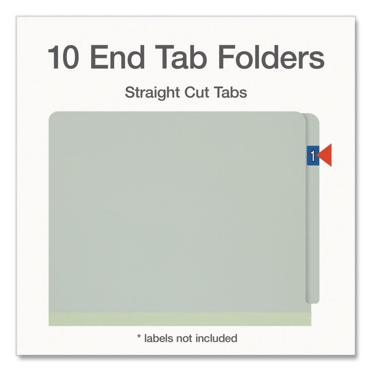 TOPS BUSINESS FORMS Heavy-Duty Pressboard End Tab Classification Folders, 3 Dividers, 8 Fasteners, Letter Size, Light Green, 10/Box (PFX1007139)