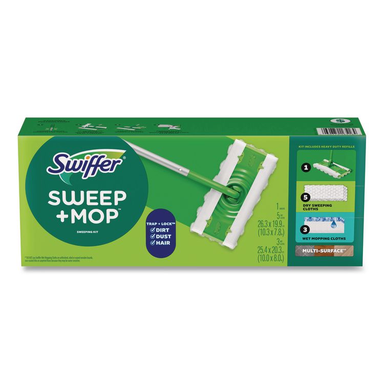 PROCTER & GAMBLE Sweep and Mop 2-in-1 Dry + Wet Floor Mopping and Sweeping Kit, 12.4 x 2.95 Mop Head, Silver Plastic Handle (PGC16516KT)