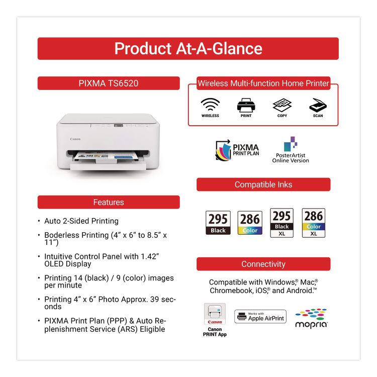 CANON COMPUTER SYSTEMS CCSI PIXMA TS6520 Inkjet Printer, Copy/Print/Scan (CNM7179C002)