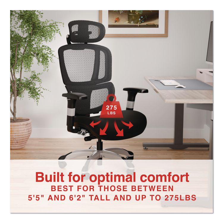 ALERA Minverva Pro Multifunction Chair, Supports Up to 275 lb, 17.7" to 21.4" Seat Height, Black Seat, Black Back, Black Base (ALEMV41ME10B)