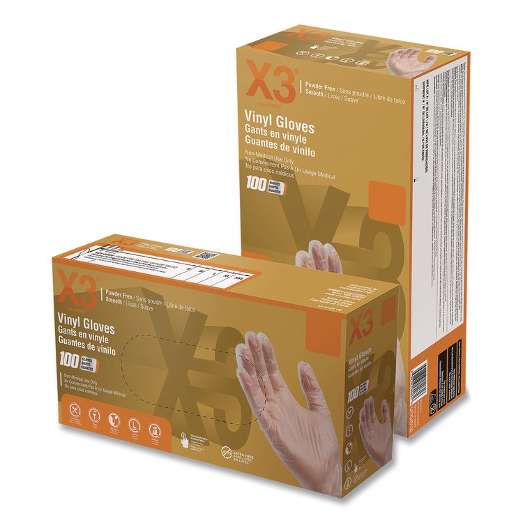 AMMEX CORPORATION Industrial Vinyl Gloves, Powder-Free, X-Large, 3 mil Thick, 9.5" Long, Clear, 100/Box (AXCGPX348100)