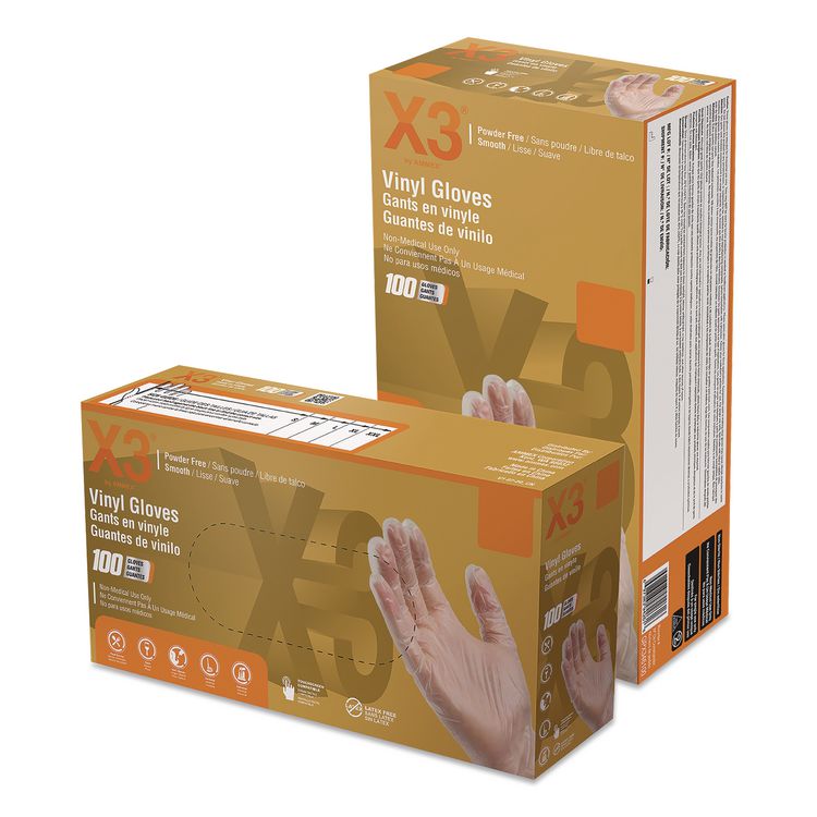 AMMEX CORPORATION Industrial Vinyl Gloves, Powder-Free, Medium, 3 mil Thick, 9.5" Long, Clear, 100/Box (AXCGPX344100)