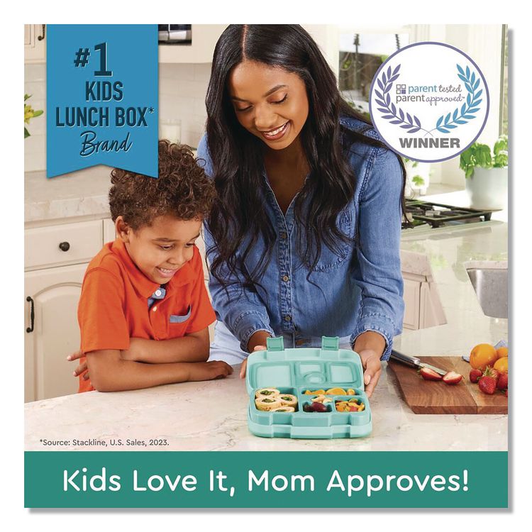 BENTGO Kids Five-Compartment Bento Box, 8.5" x 6.5" x 2", Seafoam Green (BEOKIDSSF)