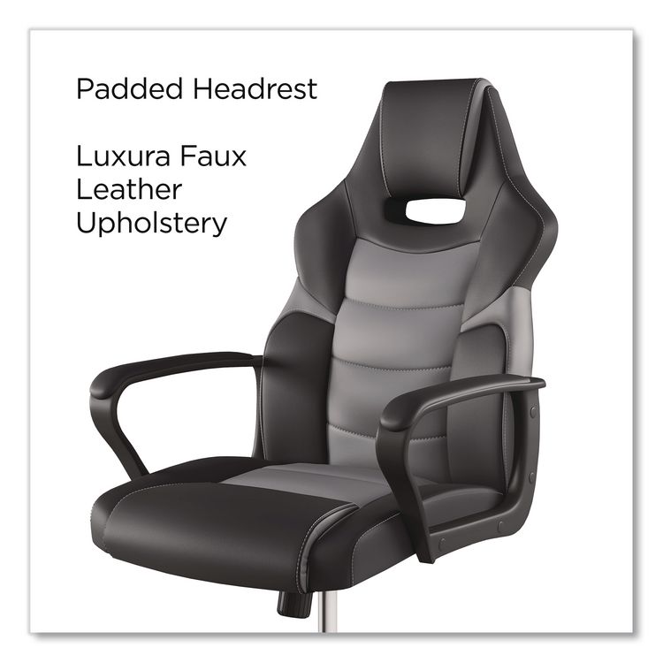 EMERGE Vector Luxura Faux Leather Gaming Chair, Supports Up to 275 lbs, Black/Gray Seat, Black/Gray Back, Black Base (EEM61108)