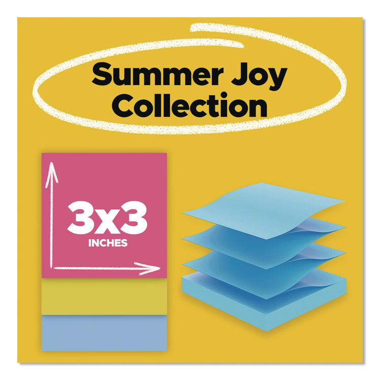 3M/COMMERCIAL TAPE DIV. Pop-up Notes Summer Joy Collection Colors, Cabinet Pack, 3" x 3", Assorted Colors, 90 Sheets/Pad, 18 Pads/Pack (FAOR33018SSJOYC)