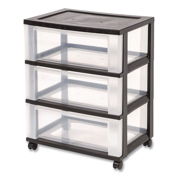 IRIS USA, Three-Drawer Durable Storage Cart, Plastic, 22 x 15.69 x 25.48, Clear/Black (IRS270012)