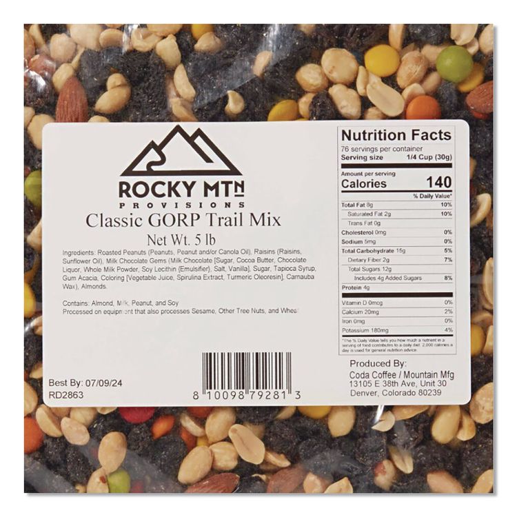 PERFORMANCE FOOD GROUP Rocky MTN Provisions Classic GORP Trail Mix, 5 lb Bag, 4/Carton (MMGCDA79281)
