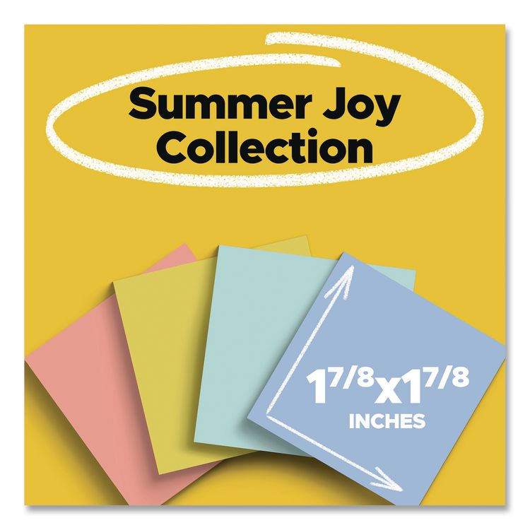 3M/COMMERCIAL TAPE DIV. Note Pads in Summer Joy Collection Colors, 1.88" x 1.88", Assorted Colors, 90 Sheets/Pad, 18 Pads/Pack (MMM62218SSJOYCP)