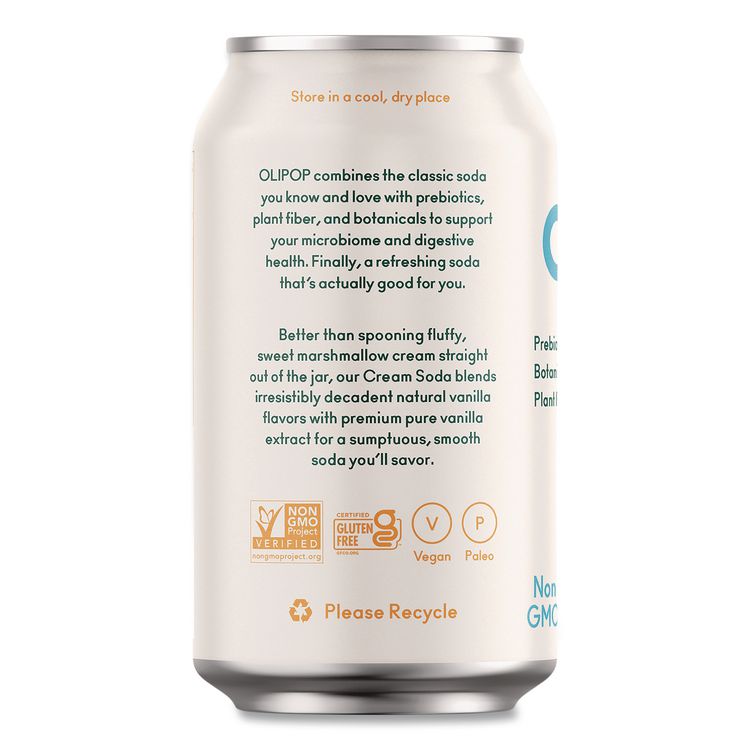OLIPOP, Prebiotic Soda, Cream Soda, 12 oz Can, 12/Carton (OLPICO70289)