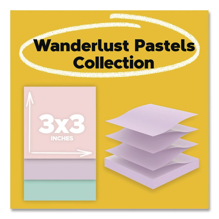 3M/COMMERCIAL TAPE DIV. Recycled Pop-up Notes in Wanderlust Pastel Colors, Cabinet Pack, 3" x 3", Assorted Colors, 70 Sheets/Pad, 18 Pads/Pack (MMMR33018SSNRPC)