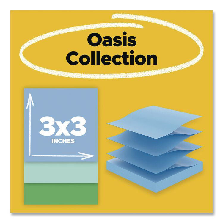 3M/COMMERCIAL TAPE DIV. Recycled Pop-up Notes in Oasis Collection Colors, Cabinet Pack, 3" x 3", Assorted Colors, 70 Sheets/Pad, 18 Pads/Pack (MMMR33018SSTCP)