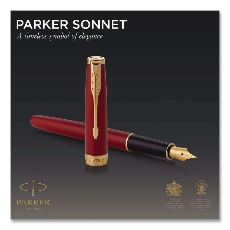 SANFORD Sonnet Fountain Pen with Gift Box, Medium Fountain Nib, Red Ink, Red Lacquer/Gold Barrel (PAR1931474)