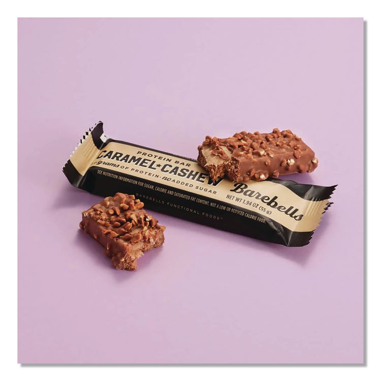 BAREBELLS FUNCTIONAL FOODS Caramel Cashew Protein Bars, 1.94 oz Individually Wrapped, 12/Box (BEBVTN42966)