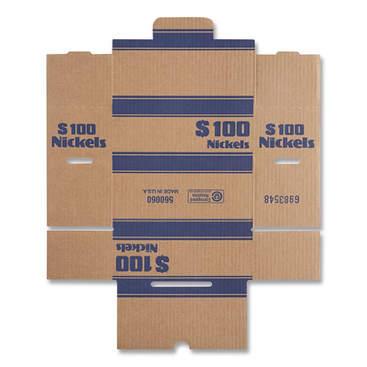 CONTROLTEK Nickels Coin Box, Accommodates $100 in Nickels, 15.5" x 19.25" x 4.5", Blue/Kraft, 50/Pack (CNK560060)
