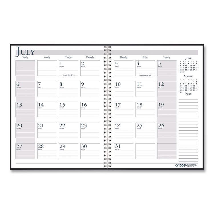 HOUSE OF DOOLITTLE Recycled Academic Monthly Appointment Planner, 11 x 8.5, Charcoal Gray Cover, 14-Month: July 2025 to Aug 2026 (HOD22650326)