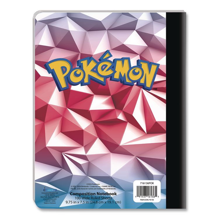 INNOVATIVE DESIGNS LLC Licensed Composition Book, Pokemon, Wide/Legal Rule, Multicolor Cover, (100) 9.75 x 7.5 Sheets (IDI716136POKSA)