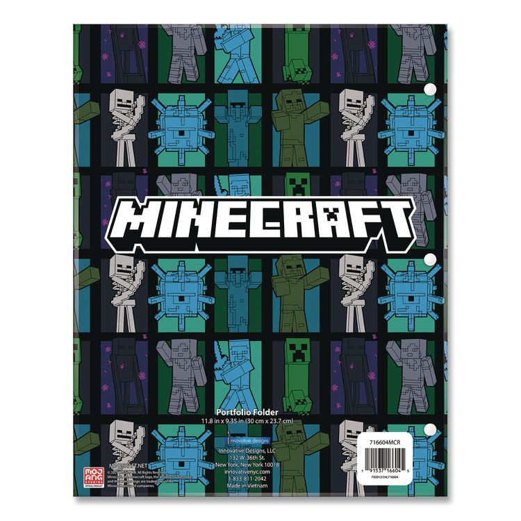 INNOVATIVE DESIGNS LLC Licensed Two-Pocket Folder, Minecraft, Side: 3-Hole Punched, Accommodates (50) 11 x 8.5 Sheets, Multicolor (IDI716604MCRSA)