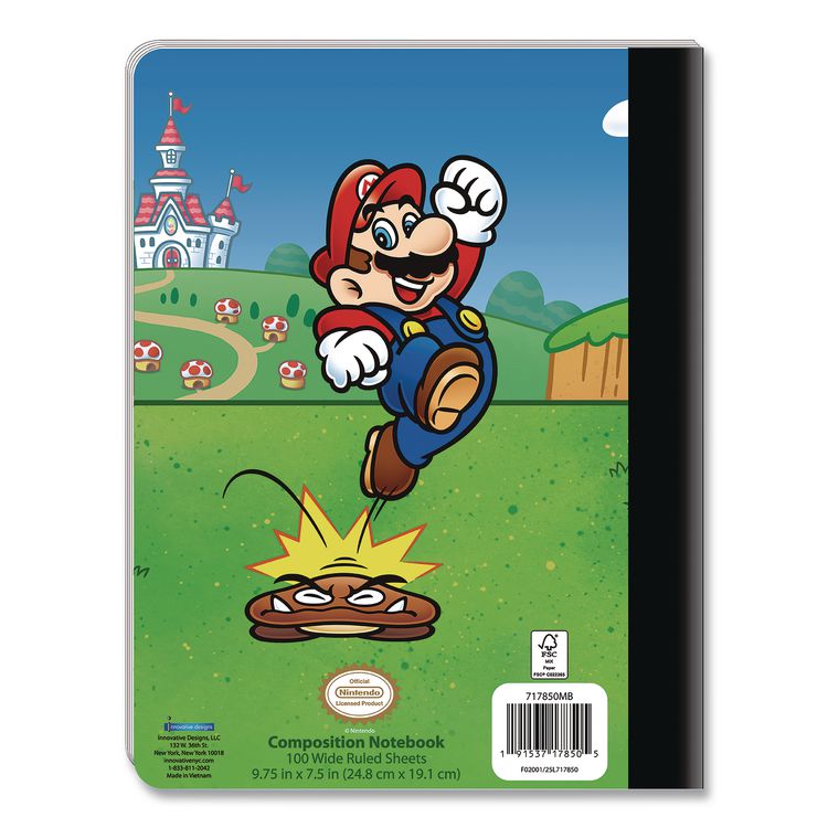 INNOVATIVE DESIGNS LLC Licensed Composition Book, Super Mario, Wide/Legal Rule, Multicolor Cover, (100) 9.75 x 7.5 Sheets (IDI717850MBSA)