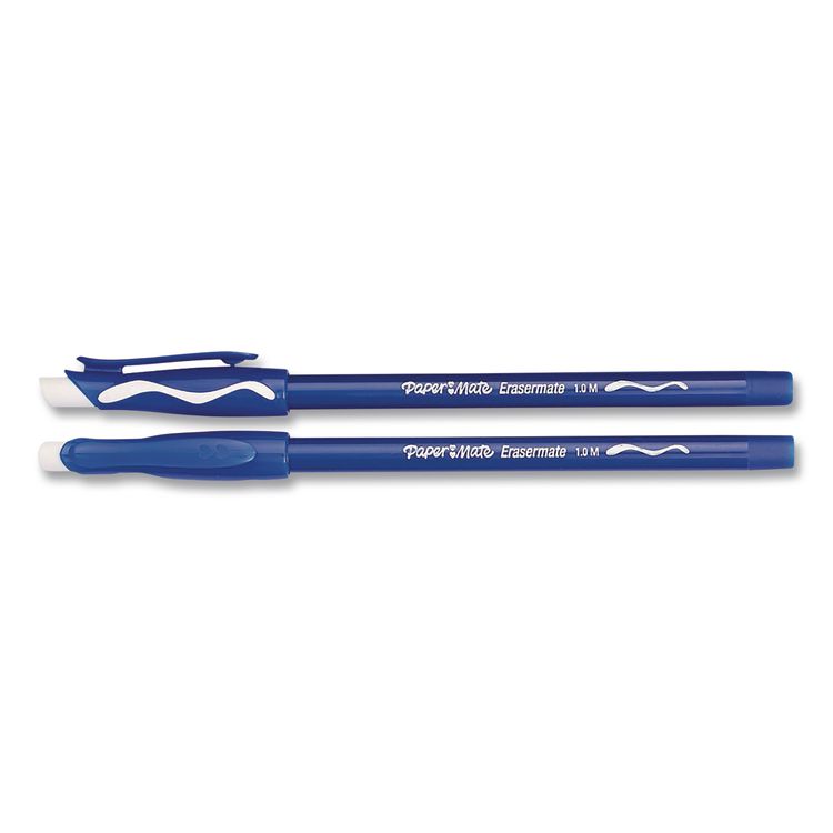 SANFORD Eraser Mate Ballpoint Pen, Stick, Medium 1 mm, Blue Ink, Blue Barrel, Dozen (PAP3910158)