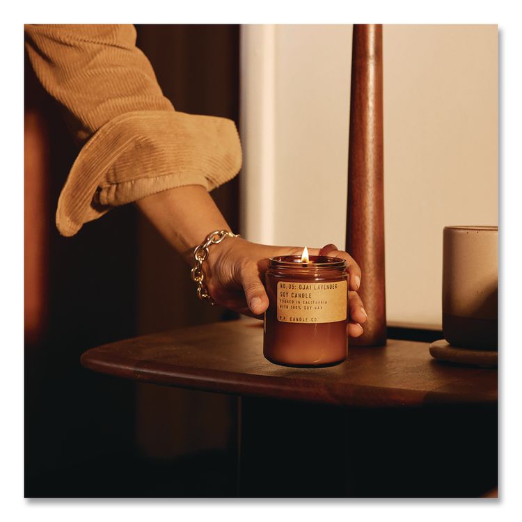 P.F. CANDLE CO. Ojai Lavender Soy Candle, 40 to 50 Hours Burn Time, 2.9 d x 3.5 h, 7.2 oz, Amber (PFRSC35)