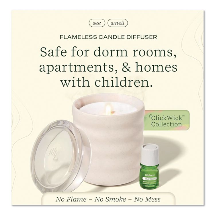 LIFELINES Aromatherapy Essential Oil Flameless Candle Diffuser, Rosemary and Lemon Essential Oil, 5.5 x 5.5 x 5.5, Ivory (LLN111617)