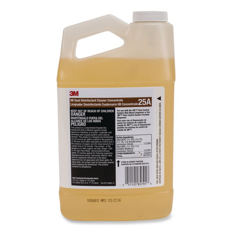3M/COMMERCIAL TAPE DIV. HB Quat Disinfectant Cleaner Concentrate 25A, 0.5 gal Bottle, 4/Carton (MMM25ACT)