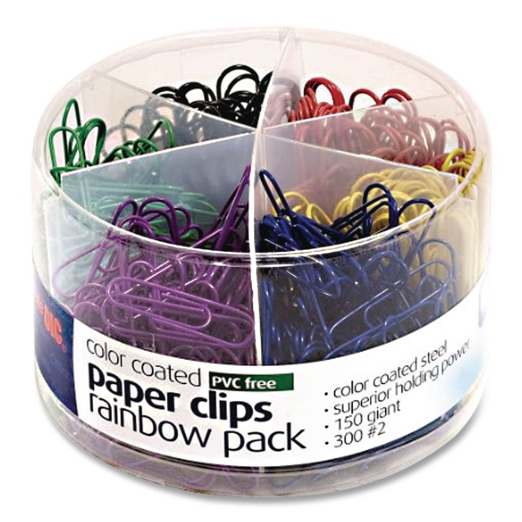 OFFICEMATE INTERNATIONAL CORP. Assorted Size Paper Clips, 1"/1.75", Smooth, Assorted Colors, 450/Pack (OIC97227)