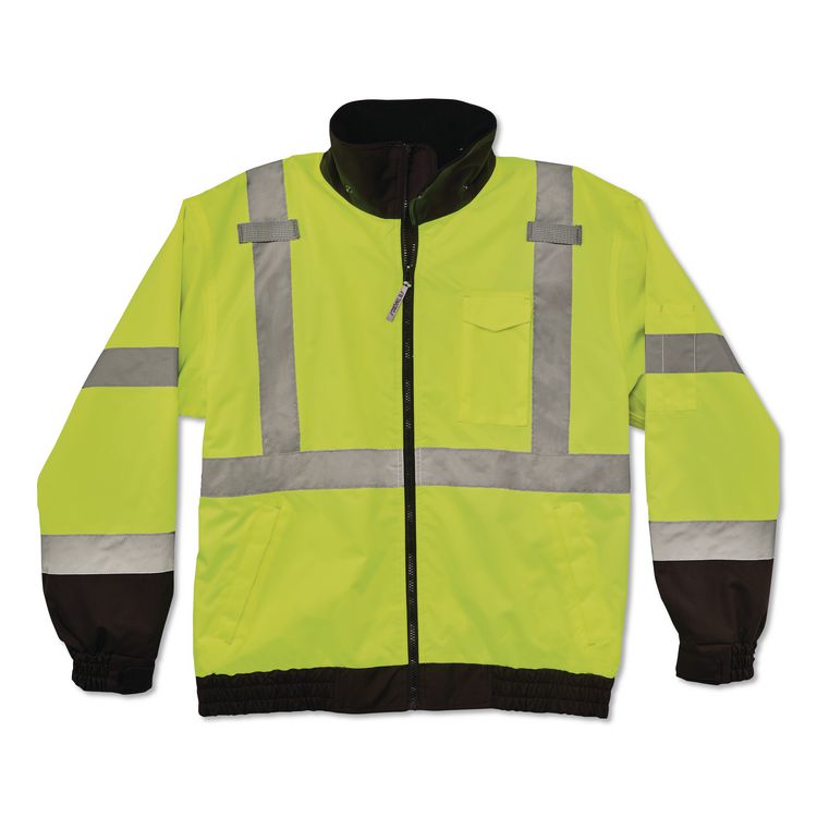 ERGODYNE CORPORATION GloWear 8379 Class 3 Hi-Vis Fleece Lined Bomber Jacket, X-Small, Lime (EGO24471)