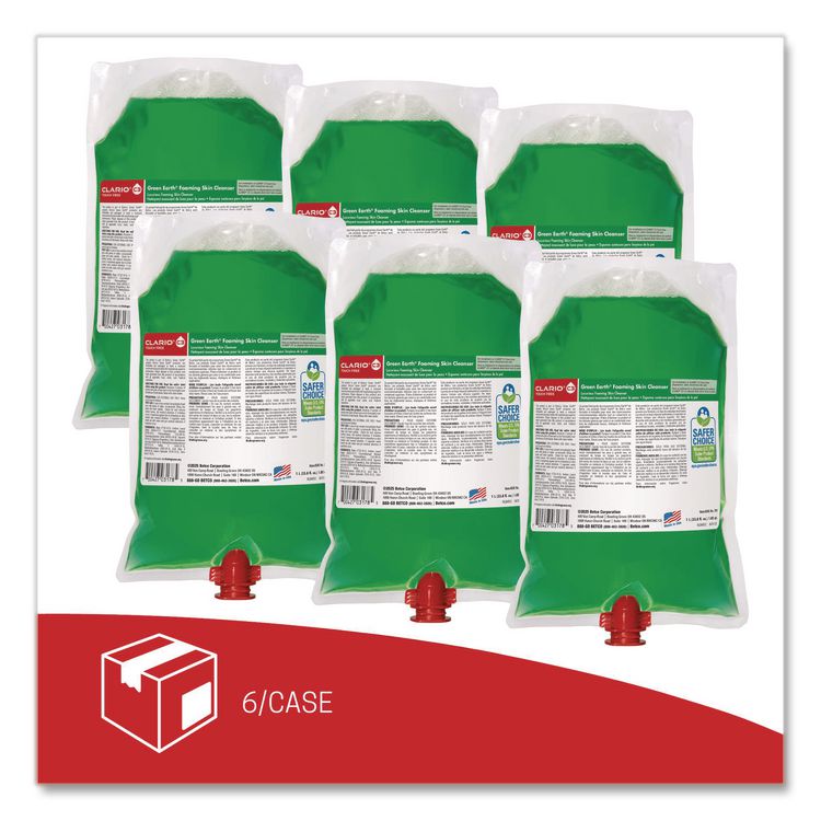 BETCO CORPORATION Clario C3 Touch Free Green Earth Foaming Skin Cleanser, Fresh Meadow, 1,000 mL Refill Bag, 6/Carton (BET781H200)