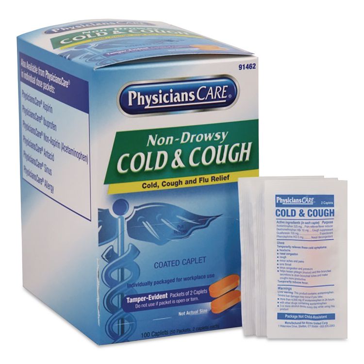 ACME UNITED CORPORATION Non-Drowsy Cold and Cough Medicine, 2 Tablets/Pack, 50 Packs/Box (ACM90092)