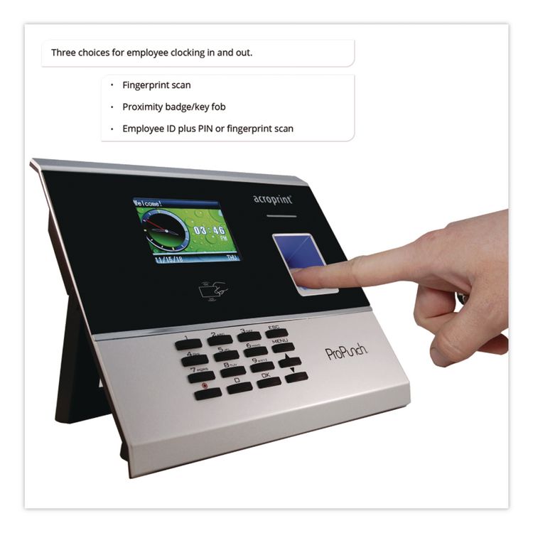 ACRO PRINT TIME RECORDER ProPunch Biometric Time Clock, 3,000 Employees, Black/Silver (ACP010288000)