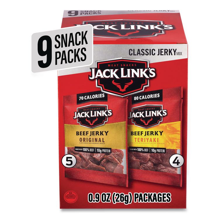 LINK SNACKS Beef Jerky Variety Pack, Original/Teriyaki, 8.1 oz Bag, 9/Carton (GRR22002688)