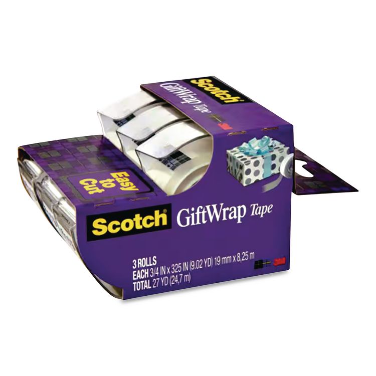 3M/COMMERCIAL TAPE DIV. Gift Wrap Tape with Dispenser, 1" Core, 0.75" x 300", Transparent, 3/Pack (MMM7000048114)