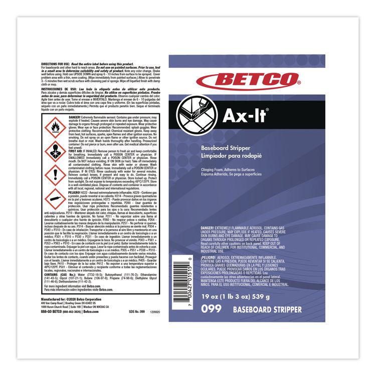 BETCO CORPORATION Ax-It Aerosol Baseboard Stripper, Sassafras Scent, 19 oz Aerosol Spray (BET992300)
