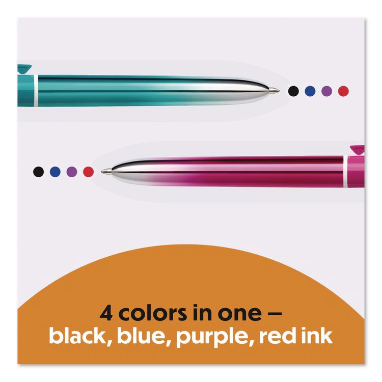 BIC CORP. 4-Color Smooth Multi-Color Ballpoint Pen, Retractable, Medium 1mm, Black/Blue/Purple/Red Ink, Assorted Barrel Colors, 12/Pack (BICMMSG11AST)