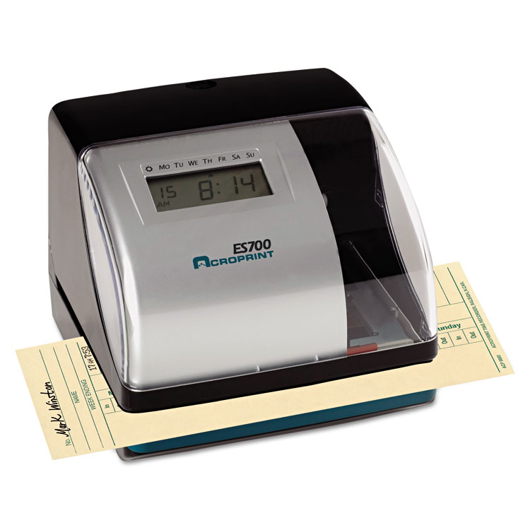 ACRO PRINT TIME RECORDER ES700 Atomic Electronic Time Recorder and Document Stamp, Digital Display, Black/Silver (ACP010182000)