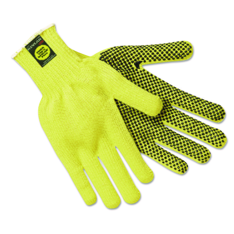 MCR SAFETY PVC Dotted Kevlar Gloves, Large, Yellow/Black, 12 Pairs (MPG9366L)