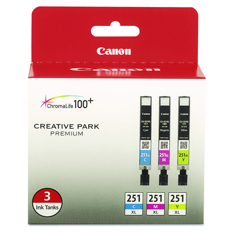 CANON USA, . 6449B009 (CLI-251XL) ChromaLife100+ High-Yield Ink, 695 Page-Yield, Cyan/Magenta/Yellow (CNM6449B009)