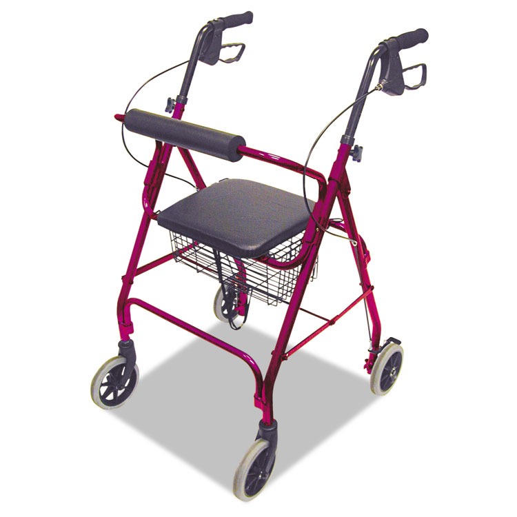 BRIGGS HEALTHCARE Ultra Lightweight Rollator, Adjusts 33.75" to 38", 300 lb Capacity, Burgundy (BGH50110120700)