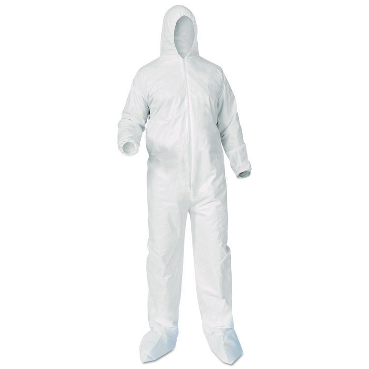 KIMBERLY-CLARK PROFESSIONAL A35 Liquid and Particle Protection Coveralls, Zipper Front, Hood/Boots, Elastic Wrists/Ankles, Large, White, 25/Carton (ANS38949)